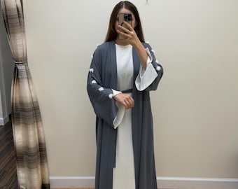 Floral Sleeve Abaya: Turkish Crepe Handmade Modest Dress