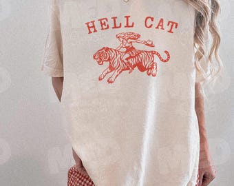 Vintage Cowgirl Hell Cat T-Shirt, Retro Cowgirl Western Shirt, Tiger Shirt, Funny Trendy Shirt, Gift for Her or Him