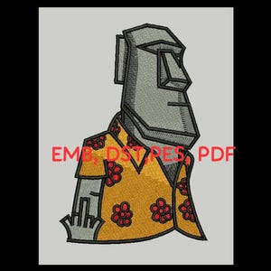 Pigment-Sigma Stein Gesicht Stickmuster - digitalisierte Moai griechischen Buchstaben-Datei - Instant Download Maschinenstickerei
