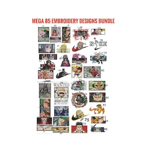 Megabundel 85 anime-borduurpatches Designs Itachi Goki Demon Slayer Batman Dragon Ball Z Monkey d Luffy uit één stuk (DST/PES/JEF-bestanden