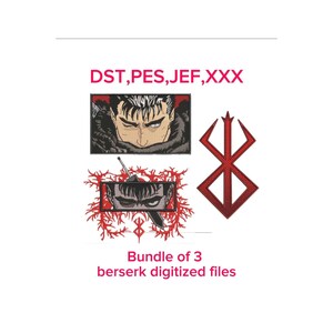 Berserk Stickdatei-Paket | 3 hochwertige digitalisierte Designs | Anime Maschinenstickdateien | Alle Formate & Größen | Sofort Download