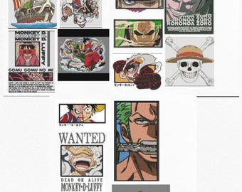 One Piece Embroidery Design Luffy Embroidery Zoro Embroidery Sanji Embroidery Ace Sabo Nami Anime PES DST JEF One peice embroidery bundle
