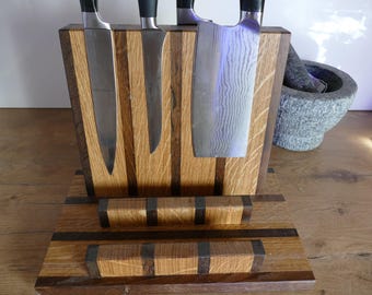 Oak Walnut Knife Block Cutting Board Stand