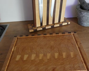 larch/walnut end grain cutting board