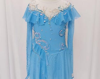 Sky Crystal Figure Skating Dress | Ready to Ship | Girls Competition Dress | Size 140-150 | Handmade Skating Costume