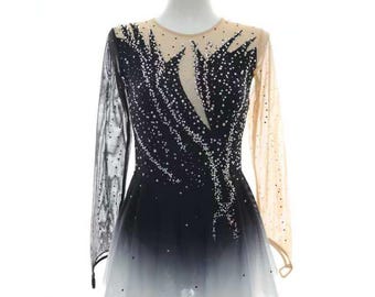 Shadow Silver Figure Skating Dress | Ready to Ship | Girls Competition Dress | Size 150-160 | Handmade skating costume