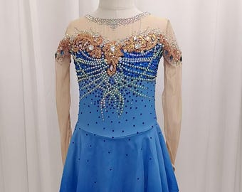 Vestido de patinaje artístico Royal Ocean | Listo para enviar | Vestido de competición para niñas | Talla 120-130 | Traje de patinaje hecho a mano