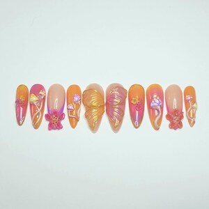Custom handmade press on nails- Pyscadelic neon rave mushroom nails. image 7