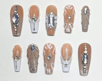 Custom handmade press on nails- Diamond birthstone inspired set