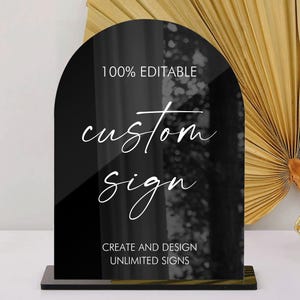Custom Acrylic Sign, Personalized Acrylic Plaque with Stand, Small Business Sign, Wedding Sign, UV Printed, Black White Frost Clear Acrylic