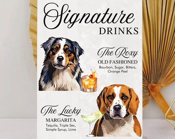 Custom Pet Portrait Signature Drink Sign,Dog Signature Drink Sign,Wedding Bar Menu Sign,Cat Wedding Signature Drinks Menu Sign,Open Bar Sign