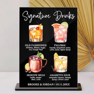 Enseigne pour boisson signature, Enseigne pour cocktail signature, Carte de cocktail de mariage, Enseigne pour boisson pour mariage, Enseigne pour bar de mariage, Enseigne pour boisson en acrylique