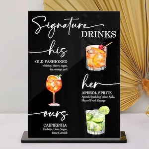 Insegna per bevande esclusive, insegna per cocktail esclusivi, insegna per menu minimalista per bar per matrimoni, insegna per bar &quot;Lui, Lei, Nostro&quot;, insegna personalizzata per bar, bar per matrimoni