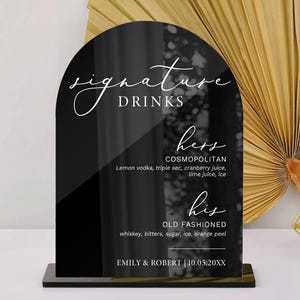 Lui et elle, enseigne acrylique cocktail, enseigne pour boisson signature, menu de bar de mariage, enseigne pour boisson pour mariage, boisson pour les mariés