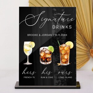 Enseigne pour boissons signature, enseigne pour cocktail signature, enseigne de menu de bar de mariage minimaliste, enseigne de bar His Hers Ours, Décoration de mariage moderne, Acrylique