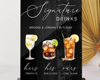 Signature Drinks Sign, Signature Cocktail Sign, Minimalist Wedding Bar Menu Sign, His Hers Ours Bar Sign, Modern Wedding Decor, Acrylic