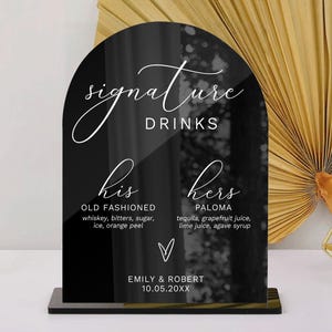 Enseigne acrylique cocktail signature, enseigne boisson signature, menu bar de mariage, enseigne boisson mariage, boissons pour elle et lui, boisson des mariés