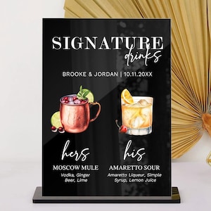 Enseigne pour boissons signature mariage, enseigne cocktails signature, menu bar mariage, enseigne boisson mariage, boissons pour elle et lui, boissons des mariés