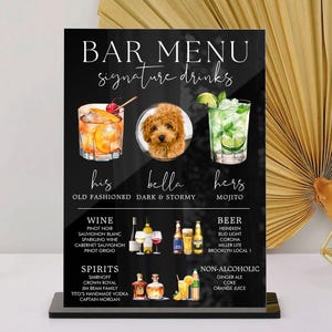 Enseigne de menu de bar de mariage, enseigne de boisson signature, enseigne de boisson chien, enseigne boissons pour elle et lui, enseigne open bar, enseigne cocktail signature