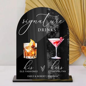 Enseigne pour cocktail signature, Enseigne pour boisson signature, Menu de bar, Enseigne pour boisson pour mariage, Boissons pour elle et lui, Boisson pour les mariés, Plaque de table pour mariage