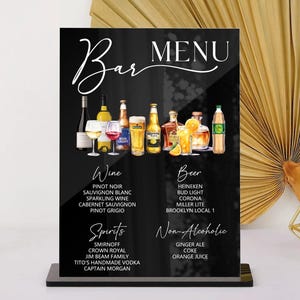 Enseigne de menu de bar de mariage acrylique, Enseigne de menu de boissons moderne, Enseigne de menu de bar minimaliste, Enseigne de boissons exclusives, Enseigne de boisson de mariage, Signalétique de mariage