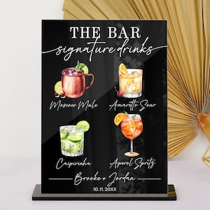 Carte des boissons signature du bar, enseigne His Her, enseigne cocktail signature mariage, enseigne boisson signature, enseigne bar à cocktails moderne, carte des boissons
