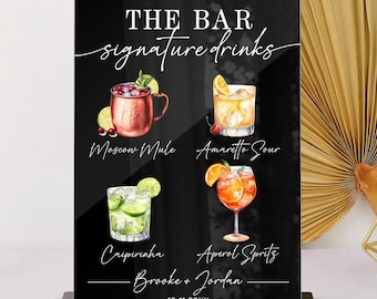Wedding Signature Drink Bar Sign: Modern Acrylic Cocktail Menu