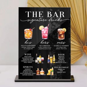Enseigne de boisson signature, enseigne de menu de bar de boissons de signature, enseigne de bar à cocktails, boisson signature de mariage moderne, boissons pour elle et lui, enseigne de carte de boissons