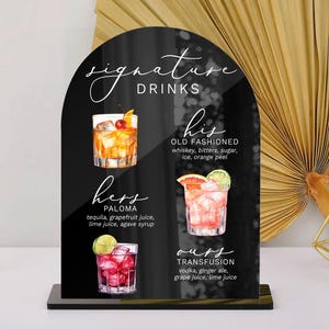 Enseigne de boissons signature, enseigne de cocktail signature, enseigne de menu de bar de mariage minimaliste, enseigne de bar His Hers Ours, enseigne de bar de mariage, enseigne en acrylique
