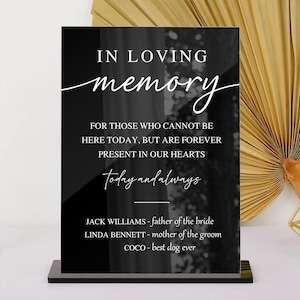 Placa de casamento em memória amorosa, placa de mesa memorial de casamento minimalista, casamento de parentes perdidos, placa para sempre em nossos corações, hoje e sempre