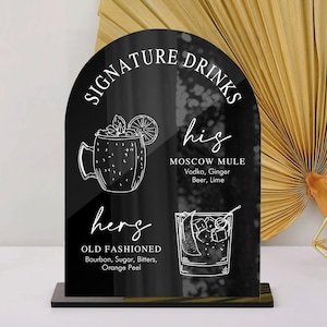 Letrero de bebidas de autor, letrero de bebidas de autor para él y para ella, letrero de bebidas de autor, letrero de cóctel de autor, letrero de boda de acrílico personalizado
