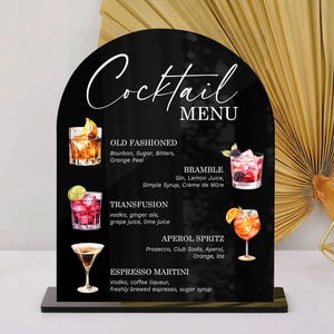 Enseigne de menu de cocktails, Enseigne de menu de bar de mariage, Enseigne de boissons exclusives, Enseigne de menu de boissons moderne, Menu de bar minimaliste, Enseigne acrylique personnalisée