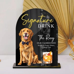 Benutzerdefiniertes Hochzeits-Bar-Menü-Schild mit Haustier-Porträt, Haustier-Signatur-Getränkeschild, benutzerdefiniertes Hunde-Signatur-Getränke-Cocktailschild, Acryl-Haustier-Barschild