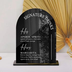 Enseigne de boissons signature His Hers, carte de boissons His Hers, enseigne acrylique menu arche de bar, enseigne bar de mariage, boisson du marié, enseigne de table de mariage