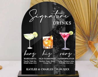 His Hers Our Signature Drinks Sign, Signature Cocktail Sign, Wedding Signature Drinks Sign, Wedding Bar Sign, Custom Acrylic Bar Menu
