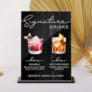 Enseigne pour boisson signature, enseigne pour cocktail signature, carte de cocktail de mariage, enseigne pour boisson pour mariage, boissons pour lui et pour elle, enseigne pour boisson des mariés