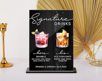 Signature Drink Sign, Signature Cocktail Sign, Wedding Cocktail Menu, Wedding Drink Sign, His and Her Drinks, Bride and Groom Drink Sign