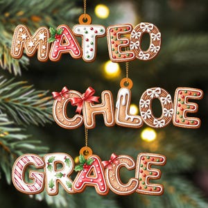 Custom Gingerbread Alphabet Ornaments, Personalised Christmas Decorations, Personalised Christmas Baubles, Christmas Name Tags, Kids Gifts