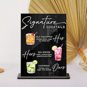 Enseigne de boissons signature de mariage, enseigne de cocktail signature, enseigne de menu de bar de mariage minimaliste, enseigne de bar pour lui et pour nous, décoration de mariage moderne