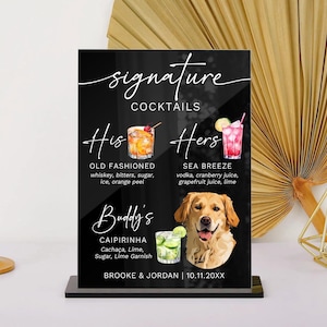 Letrero de cóctel exclusivo para él o ella, letrero de bebida exclusiva para bodas, cócteles exclusivos para perros, menú de bar para perros, letrero de bar para bodas, cualquier animal