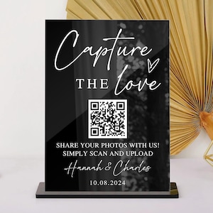Erfassen Sie die Liebe Hochzeit QR-Code-Schild, minimalistisches Hochzeitsfoto-Schild, scannbares Foto-Sharing-Schild, Teilen Sie das Love QR-Code-Schild, Acryl