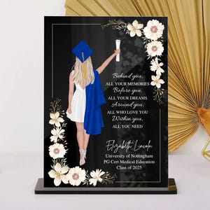 Regalos de graduación para ella, placa de graduación personalizada, regalo de graduación universitaria, placa y soporte de acrílico, regalo para personas mayores, regalo de graduación