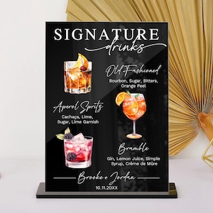 Enseigne pour cocktail signature de mariage, Enseigne pour boisson signature, Carte des boissons moderne, Enseigne de menu de bar minimaliste, Boissons pour lui et pour elle, Boisson pour le marié