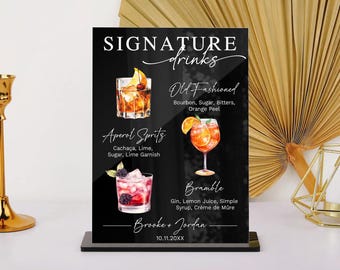 Wedding Signature Cocktail Sign, Signature Drink Sign, Modern Drink Menu, Minimalist Bar Menu Sign, His and Her Drinks, Bride Groom Drink