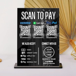 QR-Code-Zeichen für kleine Unternehmen, Scan-to-Pay-QR-Code-Zeichen, Cashapp Venmo Paypal Zahlung-Zeichen, kundenspezifisches Geschäfts-Zeichen, Acryl-Zeichen