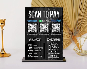 QR Code Sign for Small Business, Scan to Pay QR Code Sign, Cashapp Venmo Zelle Paypal Payment Sign, Custom Business Sign, Acrylic Sign