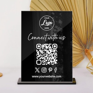 Letrero acrílico para redes sociales, Letrero "Conéctate con nosotros", Letrero con código QR, Letrero para pequeñas empresas, Letrero de Instagram, Letrero "Síguenos"