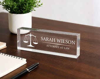 Plaque nominative personnalisée pour bureau d'avocat, Plaque nominative transparente pour le juge JD, Cadeau d'appréciation pour l'avocat, Cadeau pour l'obtention du diplôme de faculté de droit, Cadeaux pour avocat