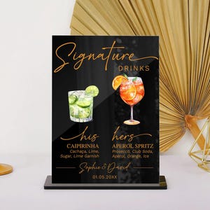 Enseigne acrylique pour boissons signature, enseigne cocktail signature, enseigne de menu de bar de mariage, enseigne pour boisson pour elle, boisson pour le marié, décoration de mariage moderne
