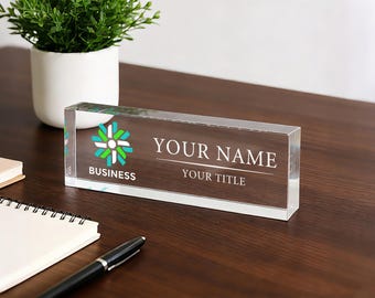 Plaque signalétique de bureau personnalisée avec logo d'entreprise, Plaque signalétique de bureau, Décoration de bureau, Plaque de bureau en acrylique transparent, Cadeaux de bureau, Logo personnalisé